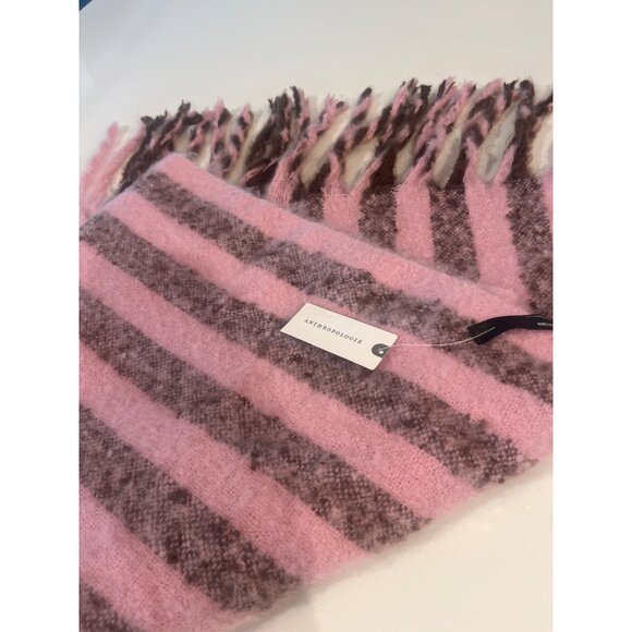 Anthropologie Pink & Brown Striped Fringe Scarf - Picture 2 of 8